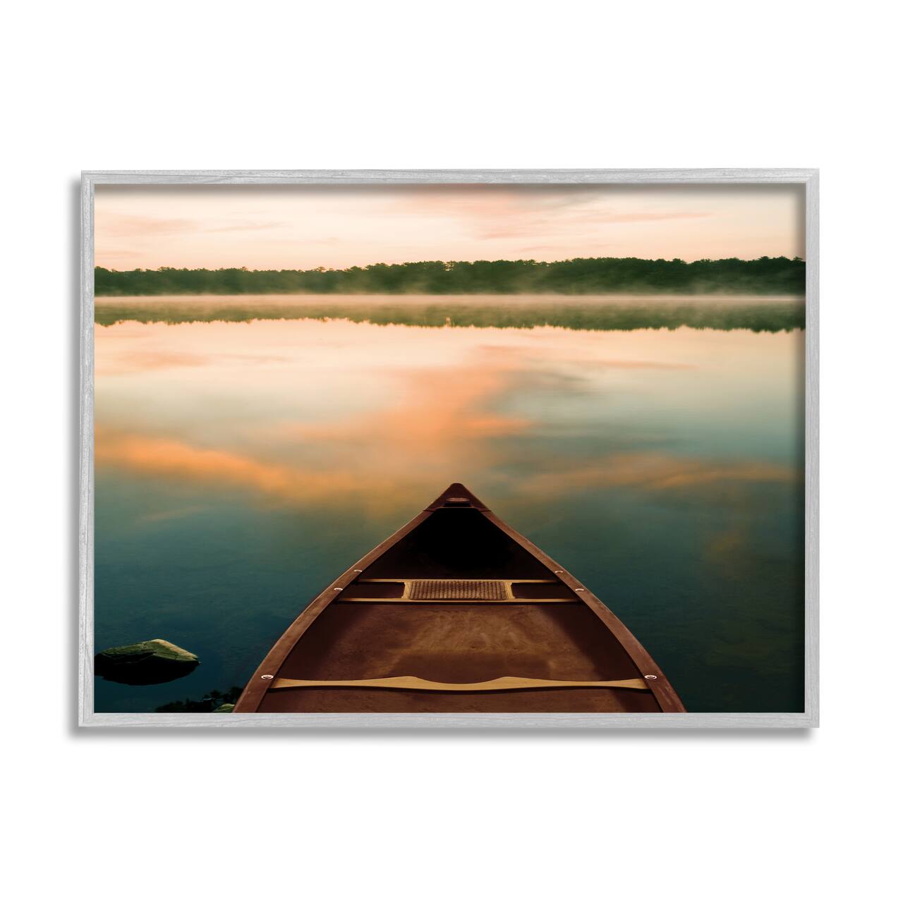 Stupell Industries Canoe on Lake Warm Sunrise Water Reflection Framed Wall Art
